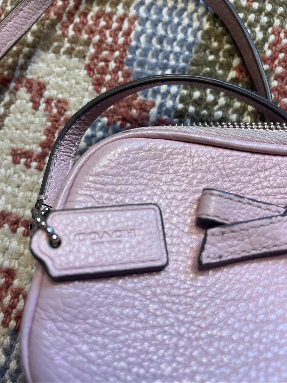 Coach Turnlock Bow Leather Crossbody Pouch Bag Pink Pebble Leather Double Zip - Picture 11 of 13
